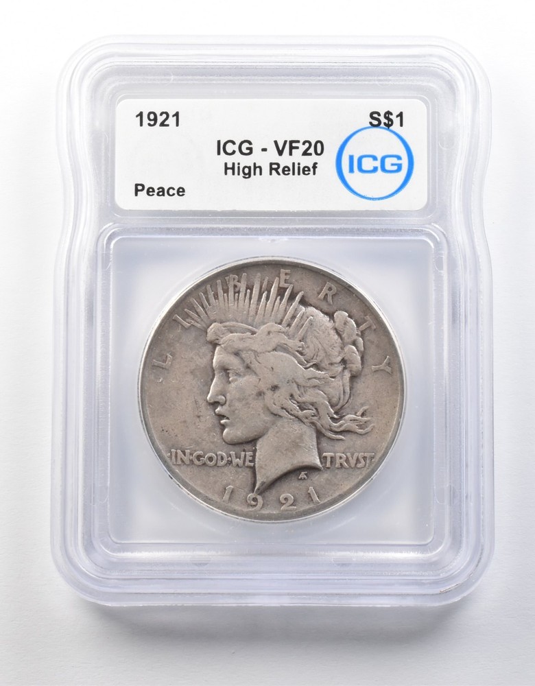 1921 Peace Silver Dollar High Relief VF20 ICG *8701