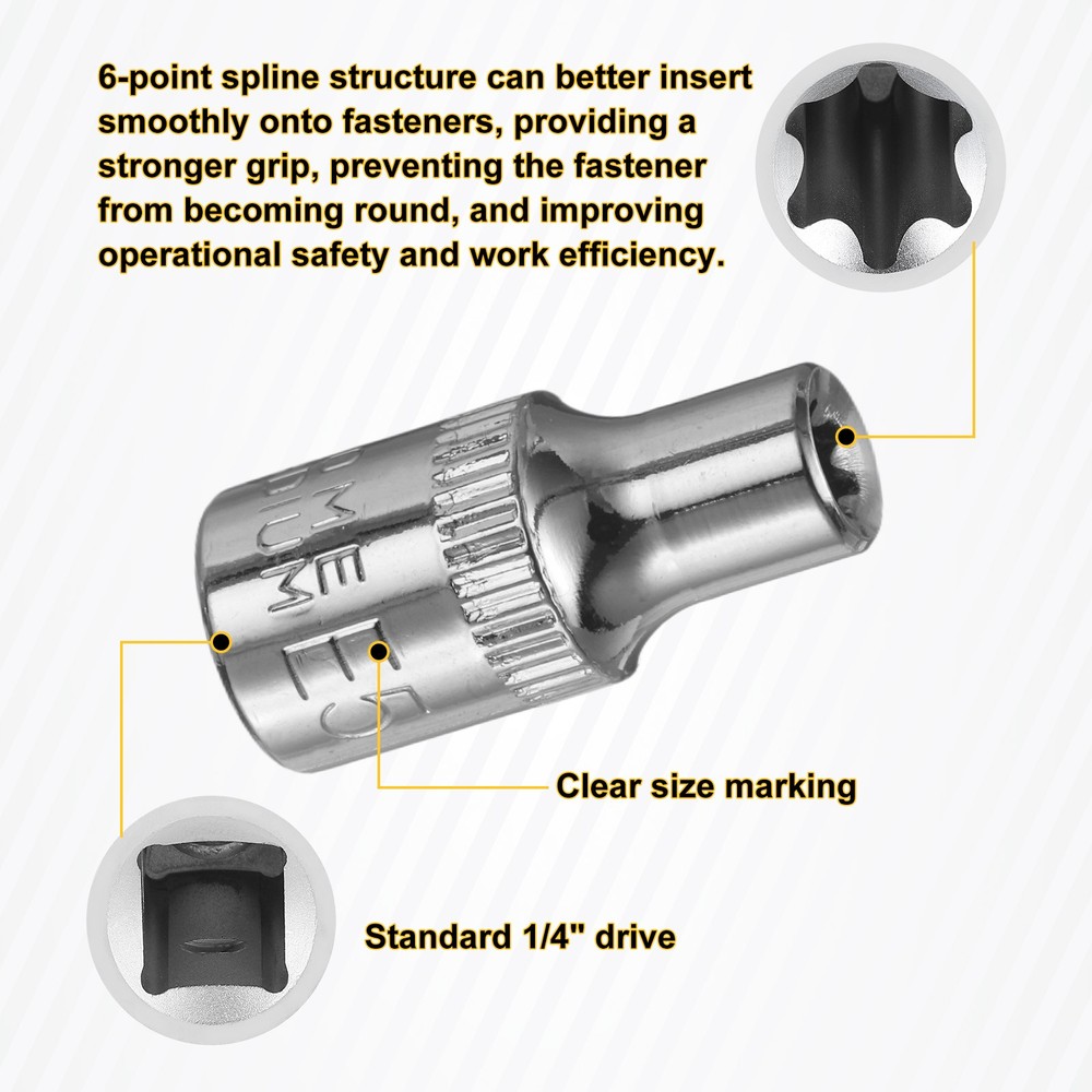 2pcs E-Torx Socket 1/4" Drive E5 External Torx Deep Socket 1" Star Sockets