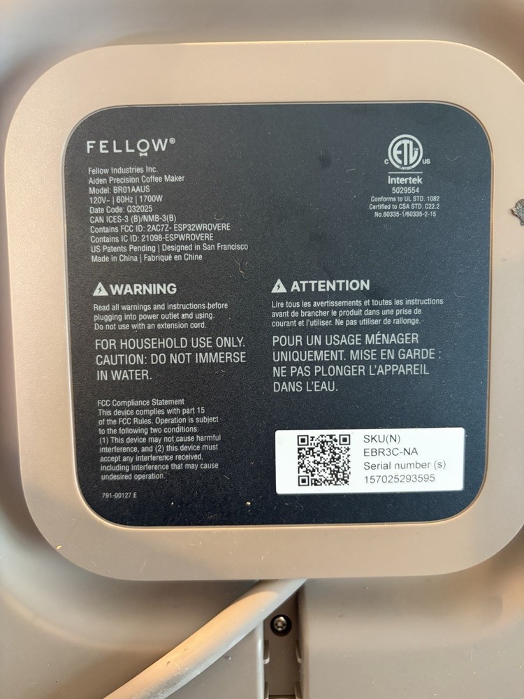 Williams Sonoma Fellow Aiden Precision Coffee Maker Malted Chocolate