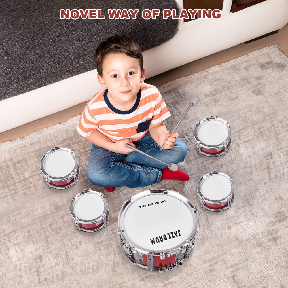Drum Set, 5 PCS Drums for with Stool Mini Band Drum Set Musical Instruments T...