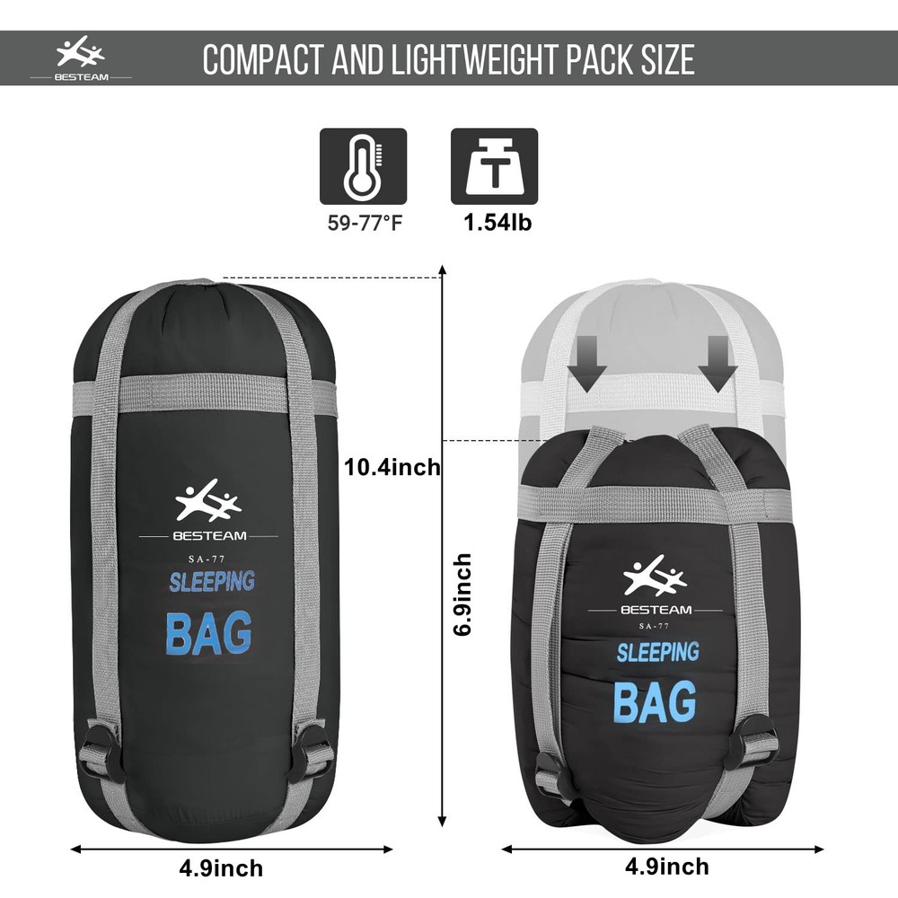Warm Weather Sleeping Bag - Portable, Waterproof, Compact Lightweight, Packable