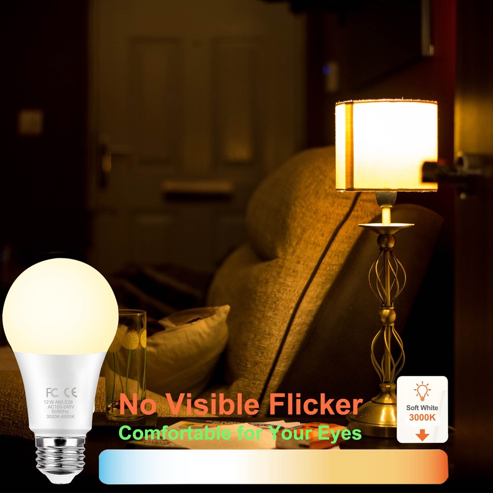 E26 12W A60 Smart Light Bulbs,RGBCW CCT Color Changing Dimmable Bulb + Remote