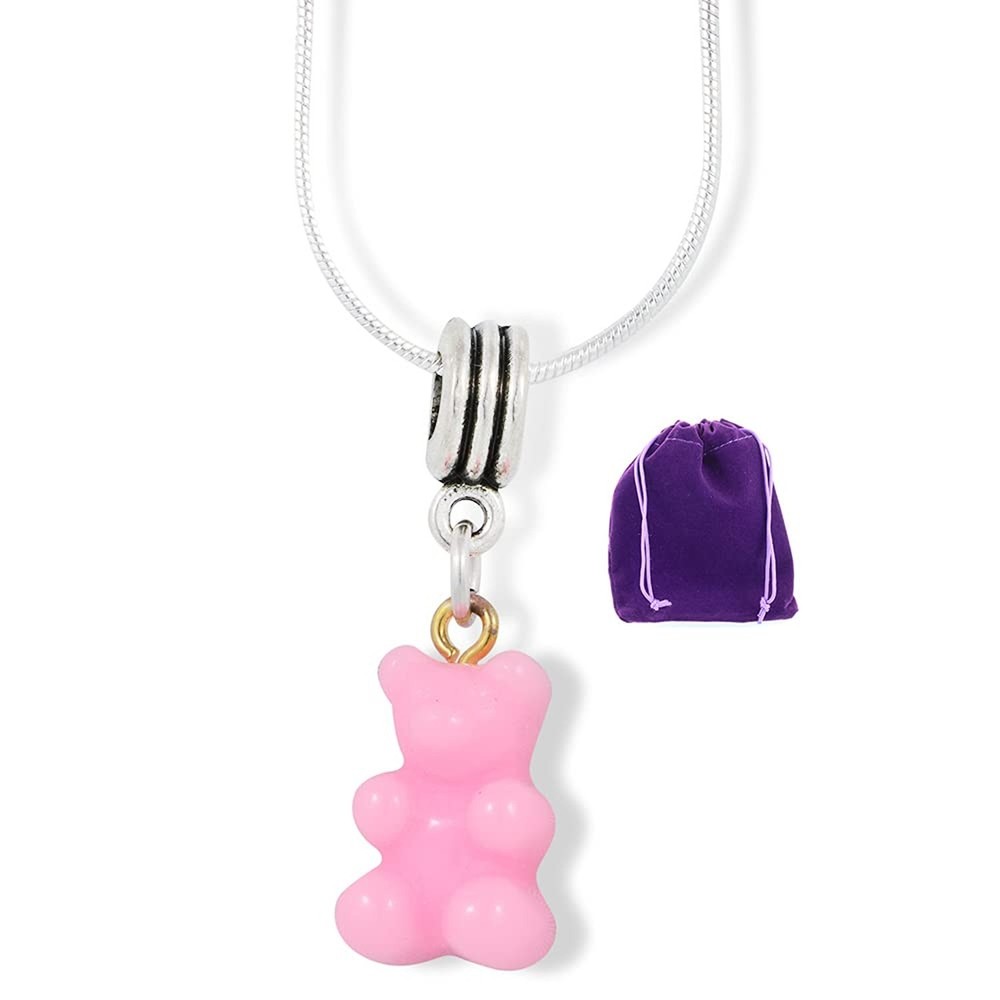 Gummy Bear Charm Snake Chain Necklace Solid Pink