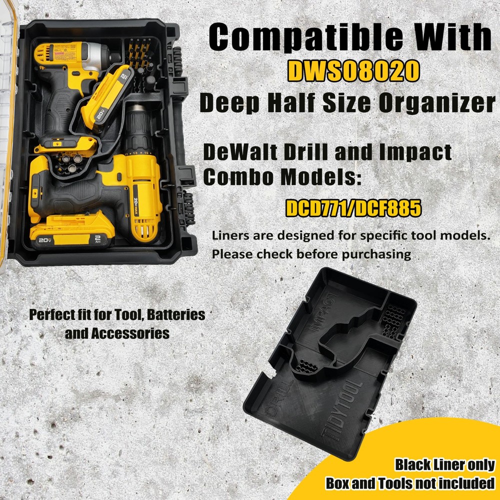 DeWalt 20V MAX Drill & Impact Organizer Insert DCD771 DCF885 Deep DWST08020