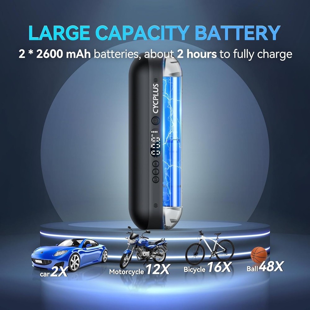 Lightweight Rechargeable Tire Inflator - Built-in Hose