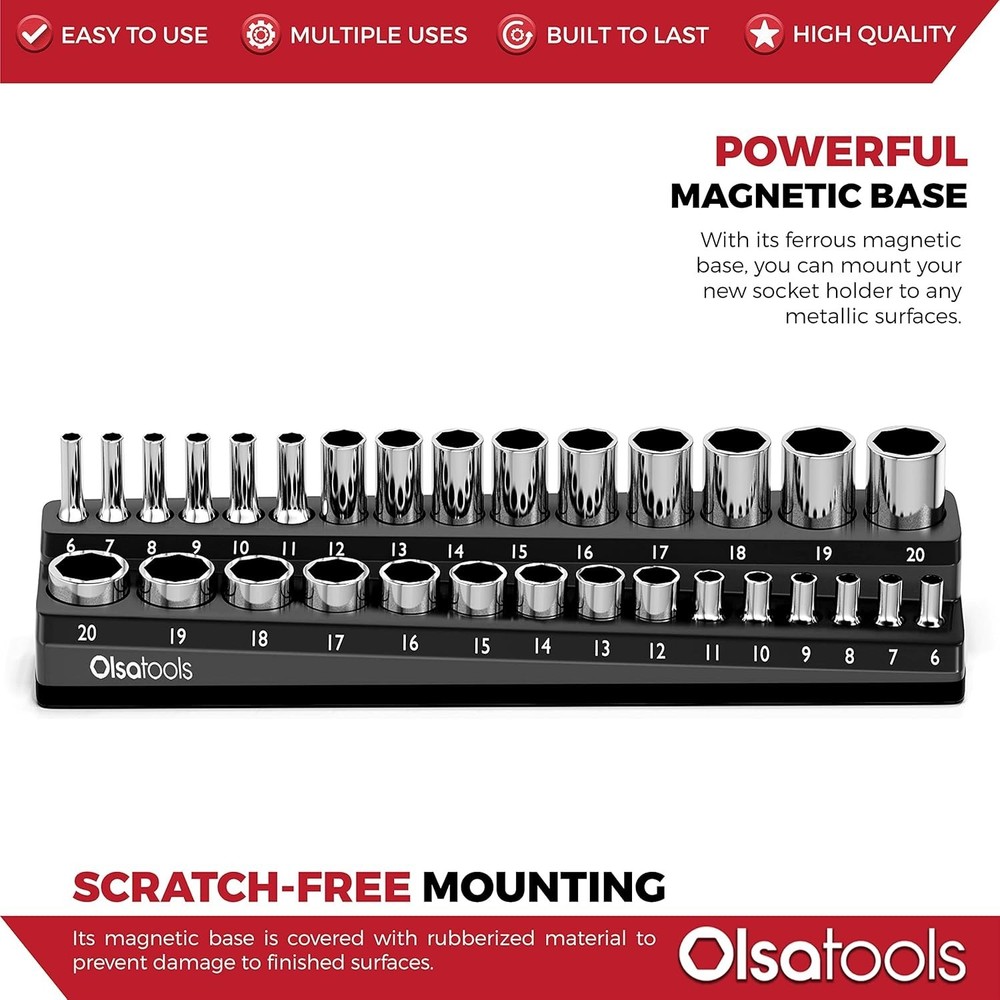 Durable Magnetic Socket Organizer - Scratch-Free 3/8-Inch Drive Storage Solution