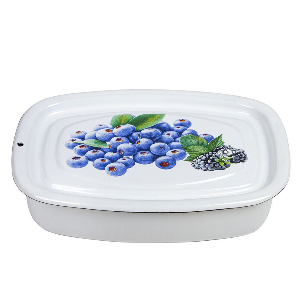 STPGOODS Blueberry Enamel Kitchen Storage Container Enameled Baking Tray 1.6 qt