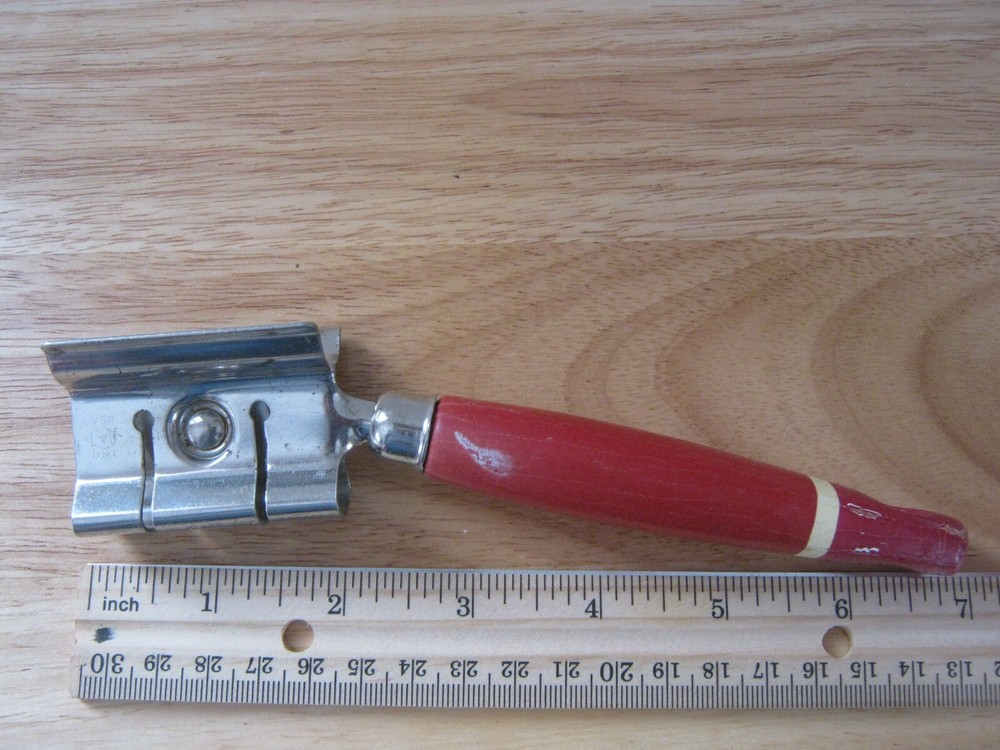 Vintage EKCO A&J Pull-Through Kitchen Knife Sharpener with Red Wooden Handle