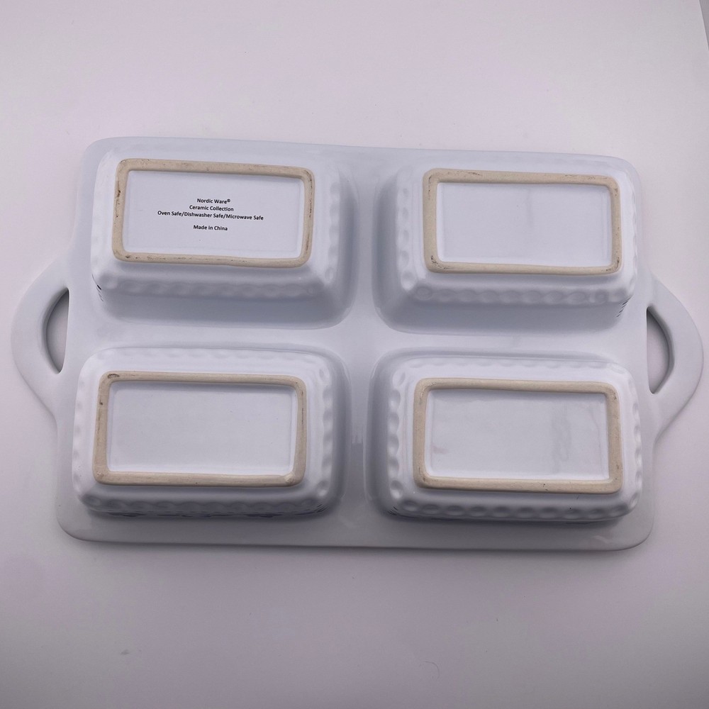 Nordic Ware Ceramic Divided 4 Mini Loaf Pan Floral Scandinavian Baking