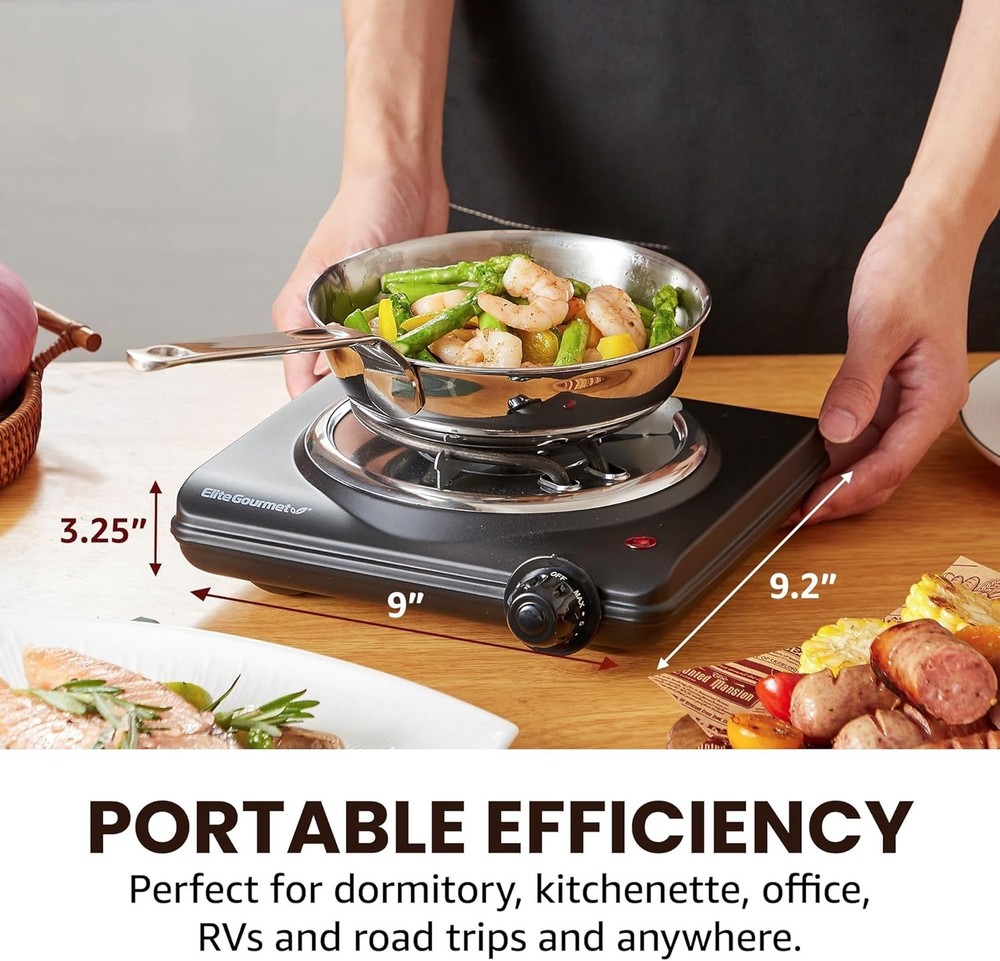 Compact 1000W Electric Hot Plate - Single Coiled Burner with Temperature Control