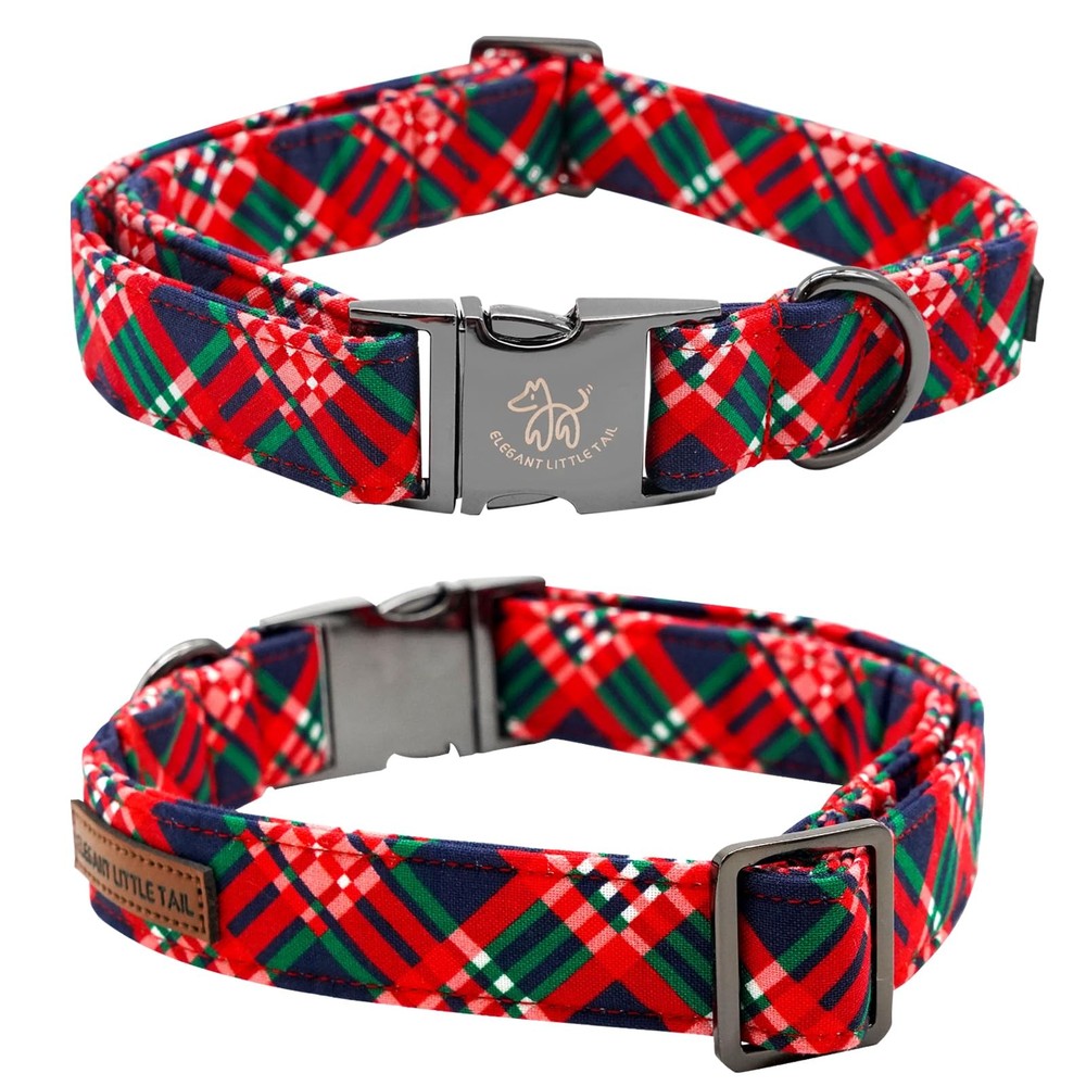 Christmas Dog Collar Red Plaid Holiday Bow Collar Adjustable Medium