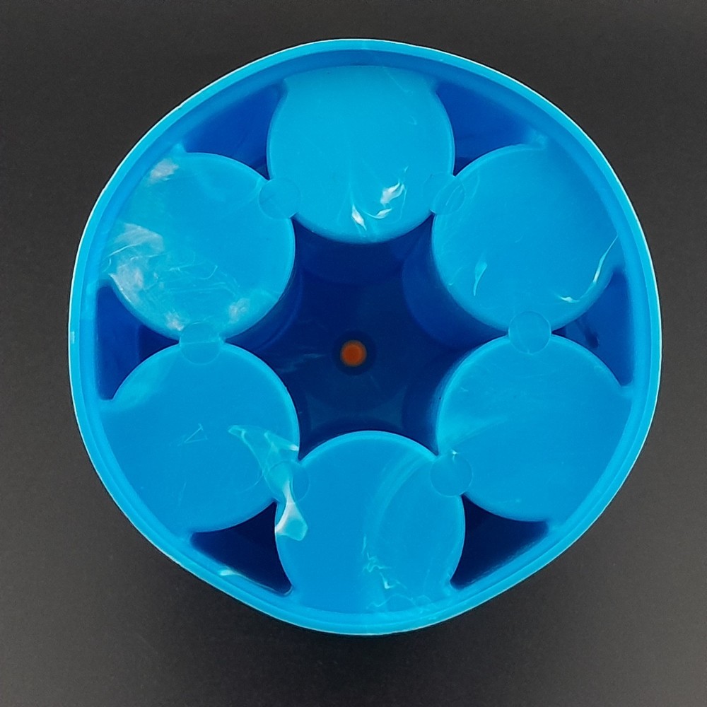 Vintage Marbled Blue Plastic Rotating Thread Spool Carousel Caddy Holder