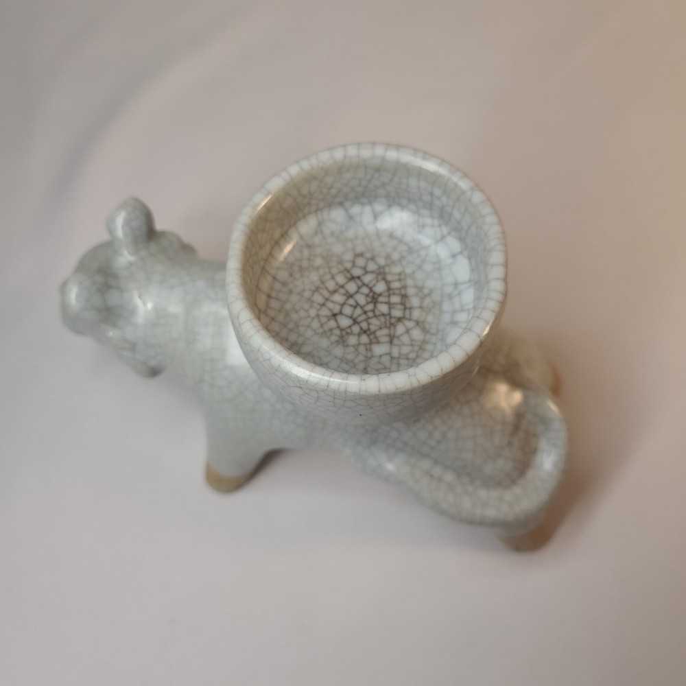 Gray Crackle Glaze Ceramic Lion Incense Burner