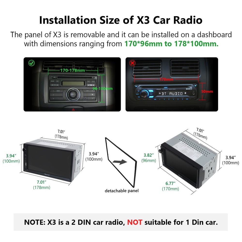 7" QLED Touch Car Stereo Wireless CarPlay Android Auto DSP Bluetooth Radio 2 DIN