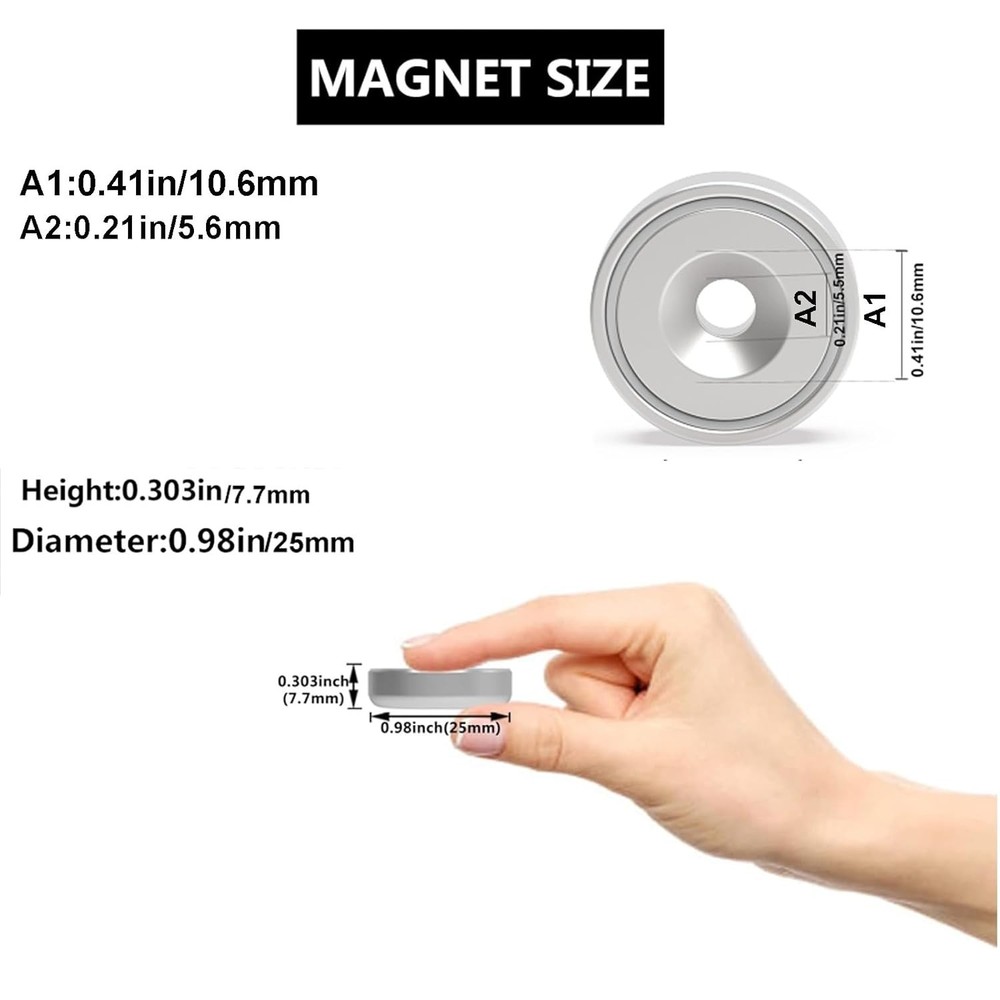 Round Base Cup Magnets 40 Lbs Pull Force 0.98 Pack of 10 + Screws