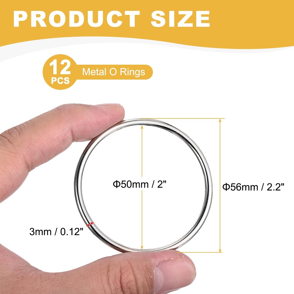 Metal O Rings (2" ID 0.12" Thick Silver) (12 Pcs) Round Ring