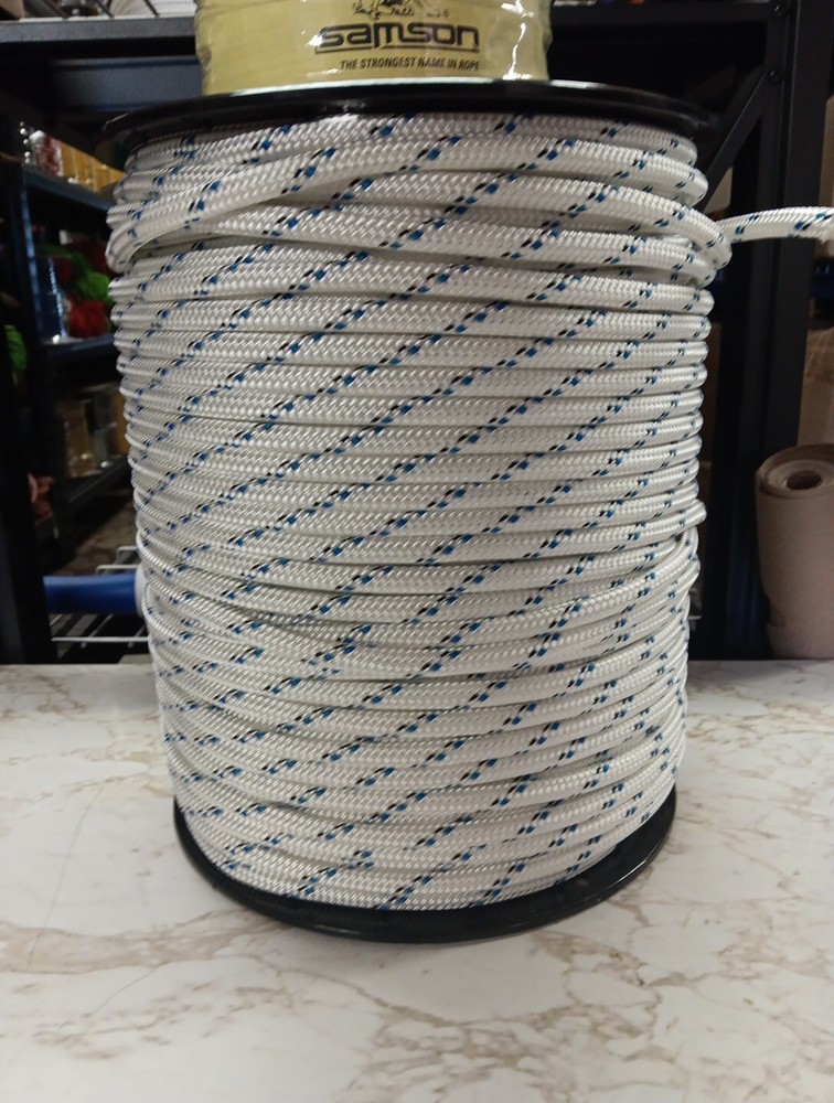 3/8 " x 600 ft. Double Braid-Yacht Braid Polyester Rope Spool. White W/Trace