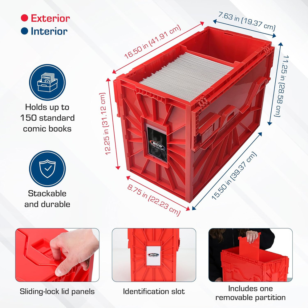 Red Comic Book Bin 2-Pack | Holds 150 Comics | Stackable & Acid-Free