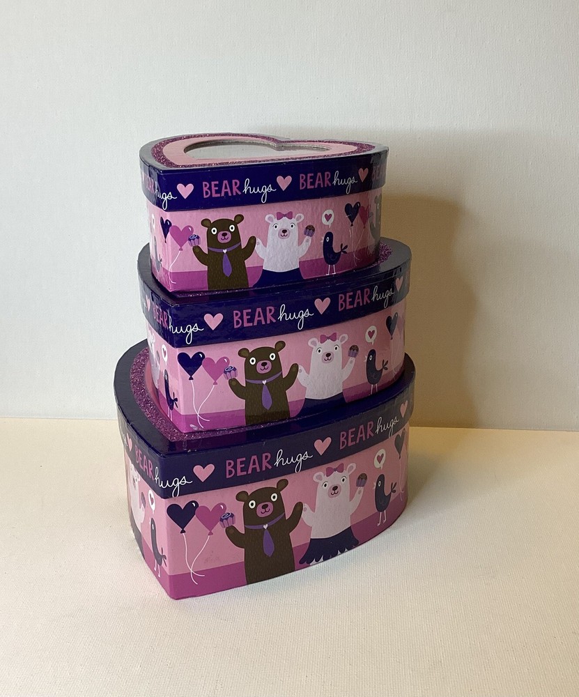 Set Of Three “ BEAR hugs”  Valentines Nesting Gift Boxes