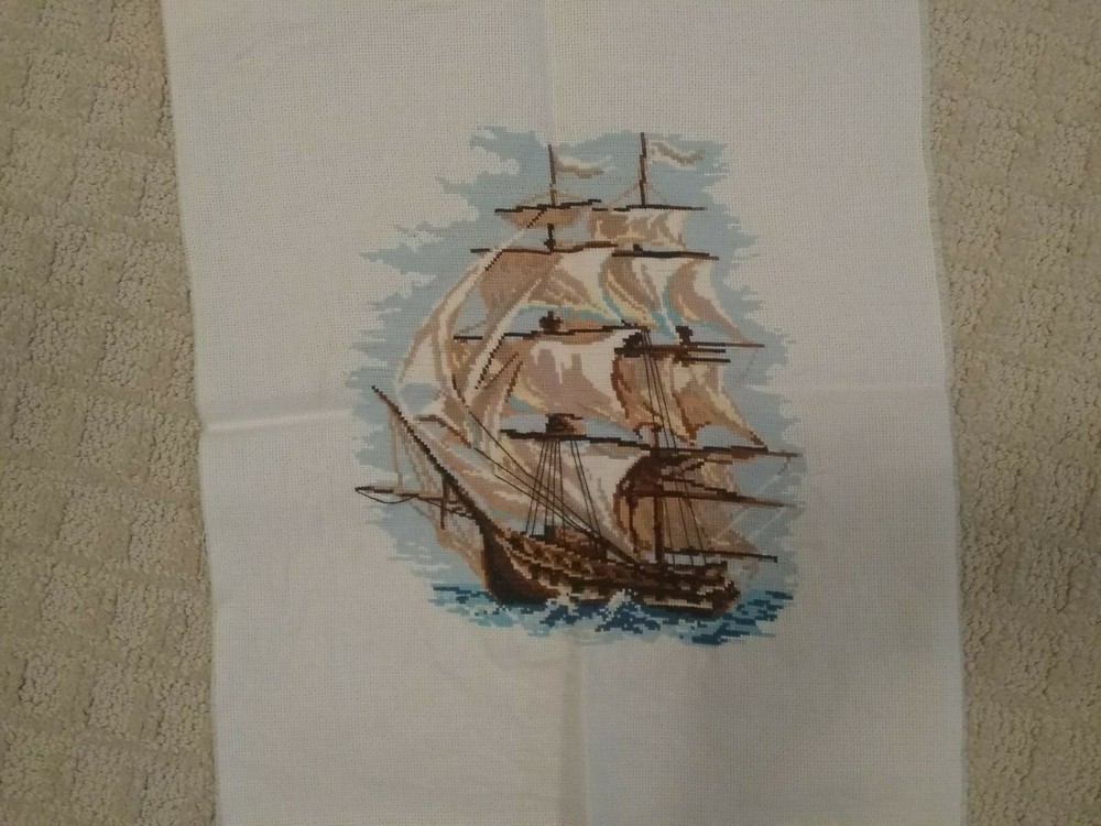 "Ship" Completed Unframed 12X16 counted cross stitch picture