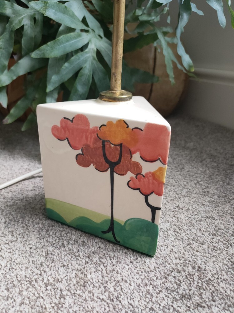 Art Deco Clarice Cliff Style Pottery Lamp Triangular Unusual 37cm Tall