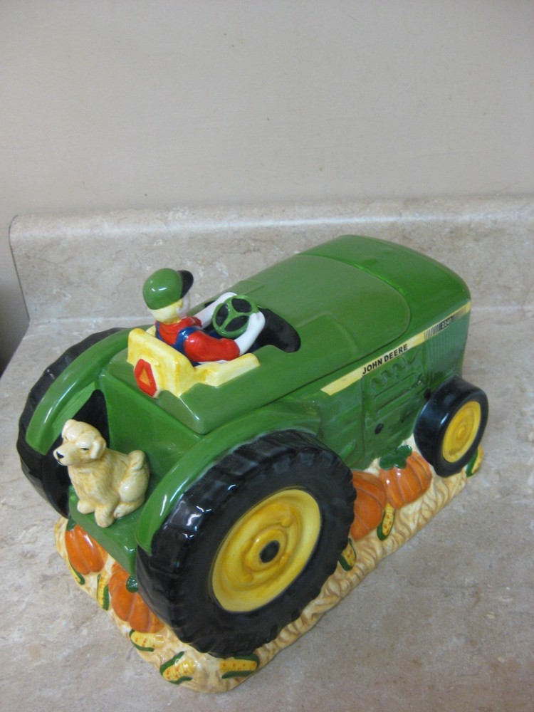 John Deere Summer's Harvest Cookie Jar Tractor Farmer & Dog