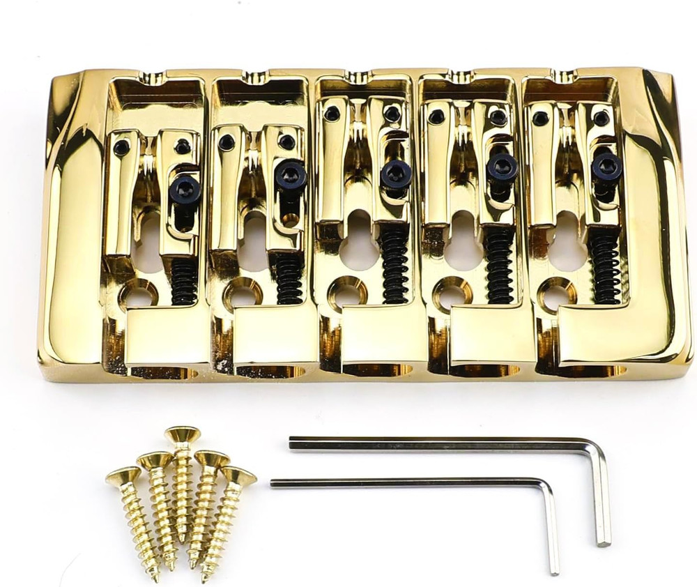 Gold 5 String Bass Adjustable Saddles Fixed Bridge