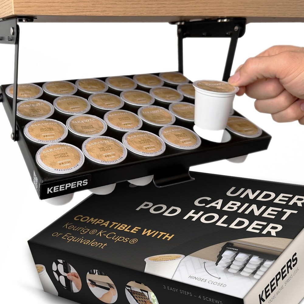 KEEPERS Under Cabinet K Cup Holder with Swing-Down Access – Space-Saving C
