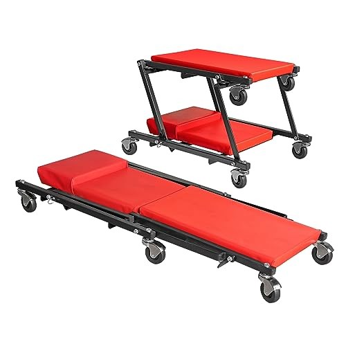 36" Rolling Foldable Automotive Creeper, 2-in-1 Garage Red Foldable Creeper