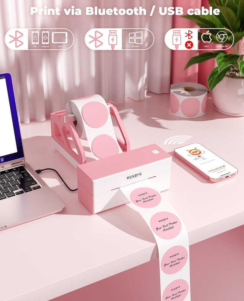 MUNBYN Bluetooth Thermal ship Label Printer,  with iOS, Android, PC, Chrome OS