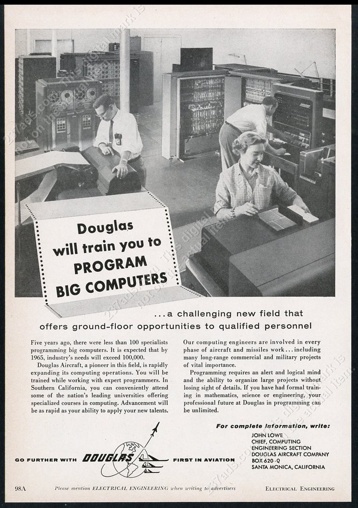 1957 mainframe computer programming programmer recruitment Douglas Aircraft ad
