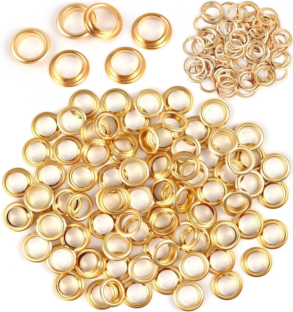 100 Sets Copper Grommets Eyelets Gold 3/8 Inch Solid Brass Metal Washers