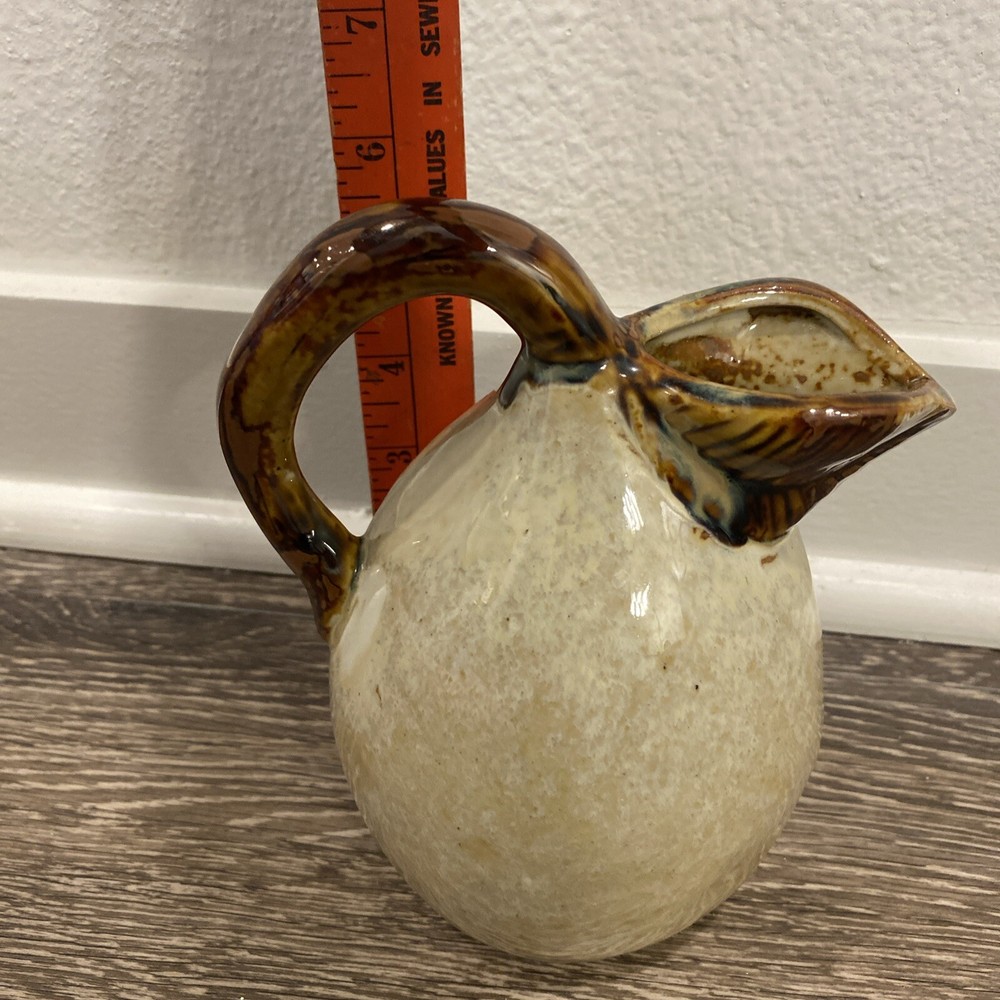 Pear Fruit Shaped Pitcher - Pottery Rustic - Brown Tan High Gloss 6.5” Tall