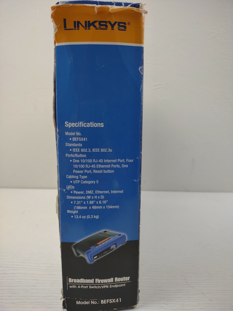 LINKSYS-(BEFSX41)-EtherFast Cable/DSL Firewall Router-4-Port Switch/VPN W/ Cable