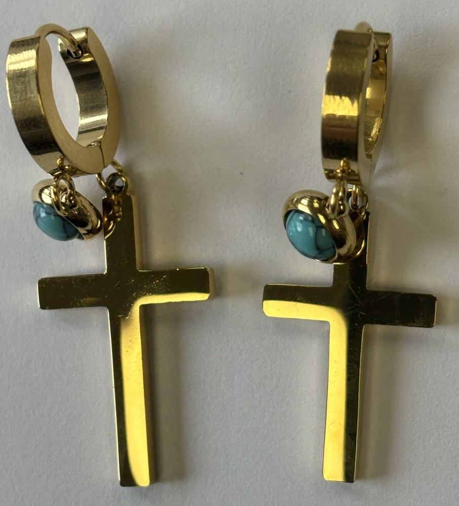 DIY Turquoise Gold Cross Earrings