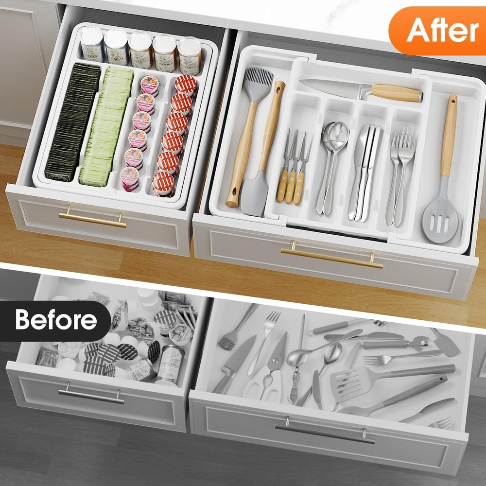 Silverware Organizer，Adjustable & Expandable Utensil Drawer Organizer, BP