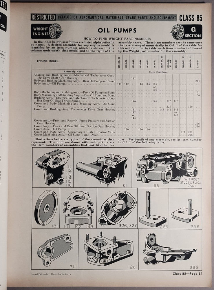 1944 Wright Aircraft Engine Class 85 Parts Book Catalog US Navy B2-76
