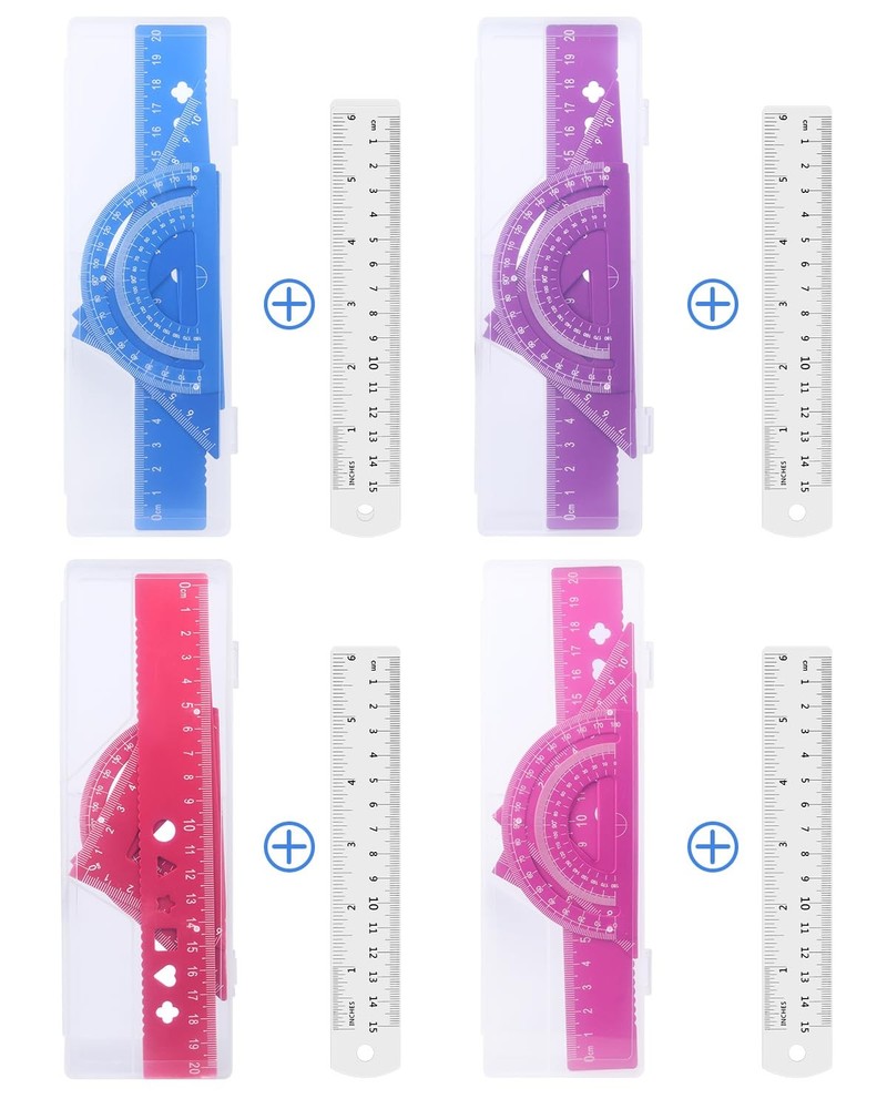 5 PCS Red Triangular Ruler Set Aluminum Alloy Metal Drafting Geometric Tool