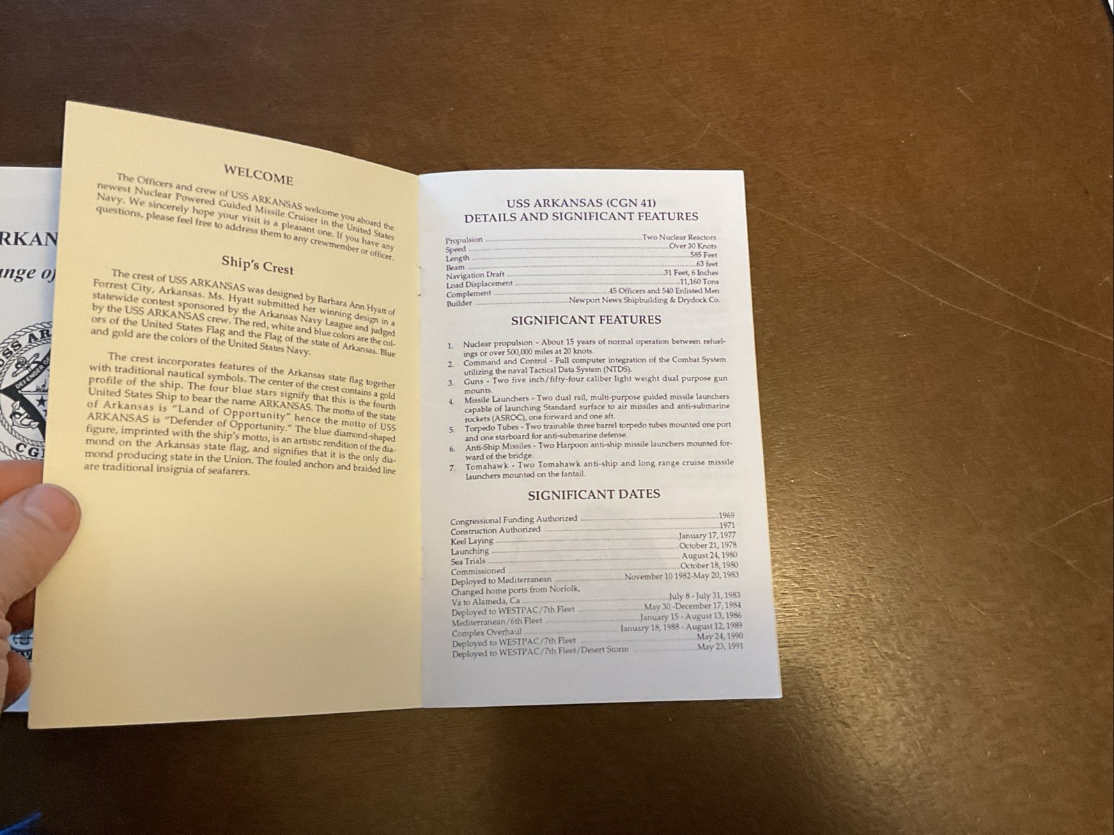 Welcome Aboard USS ARKANSAS & Change Of Command Handout Pamphlet Vintage