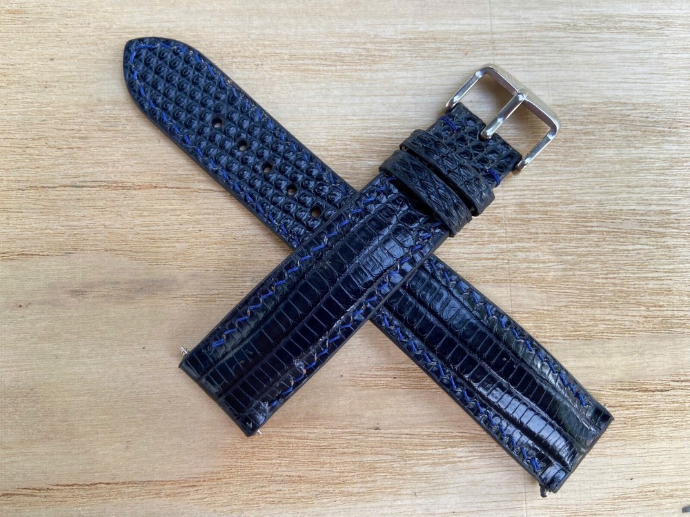 Size 21mm/18mm, Handmade Navy Blue Lizard Leather Watch Strap Band, Custom Strap