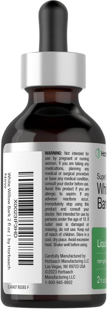 White Willow Bark Liquid Extract | 2 fl oz | Alcohol Free | by Horbaach