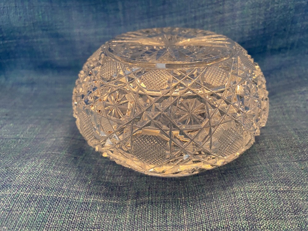 Vintage CZECH CUT GLASS VANITY DISH Sunburst Bottom