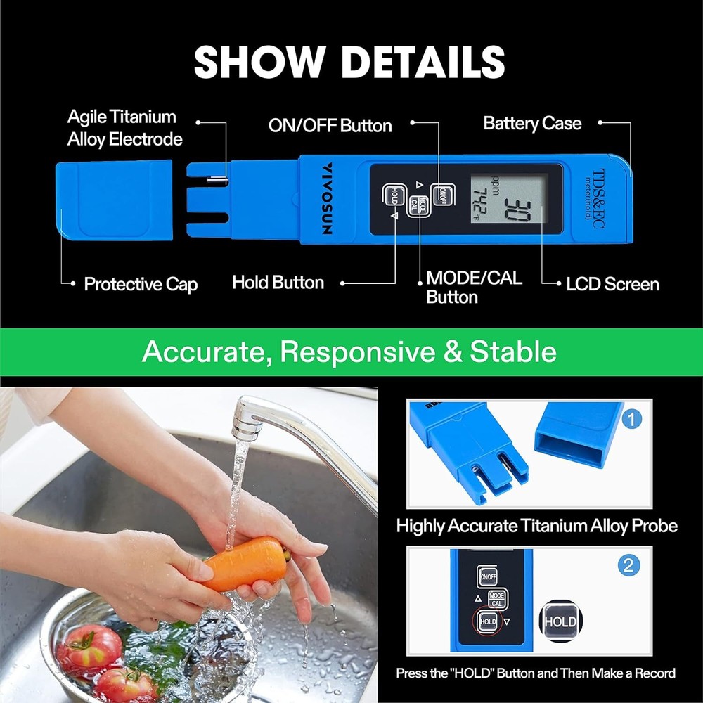 TDS Meter Digital Tester Water Quality Testing Kits for Drinking Water 0-9999ppm
