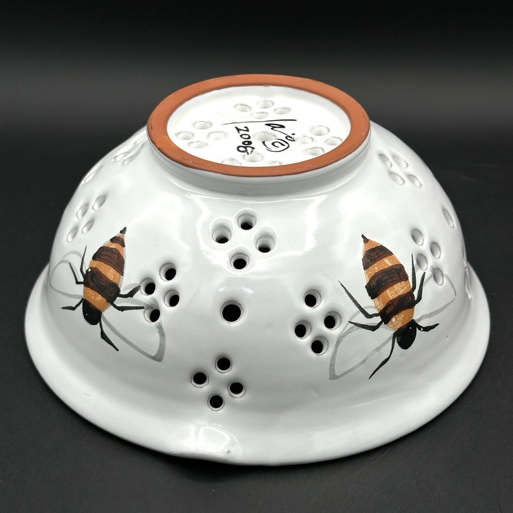 Bee Strainer With Small Plate Handmade Terracotta Signed 7.5” Strainer 5” Plate