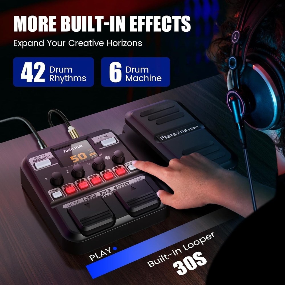 Dynamic 77 Effect Guitar Pedal with Expression Wah & User-Friendly Design, Black