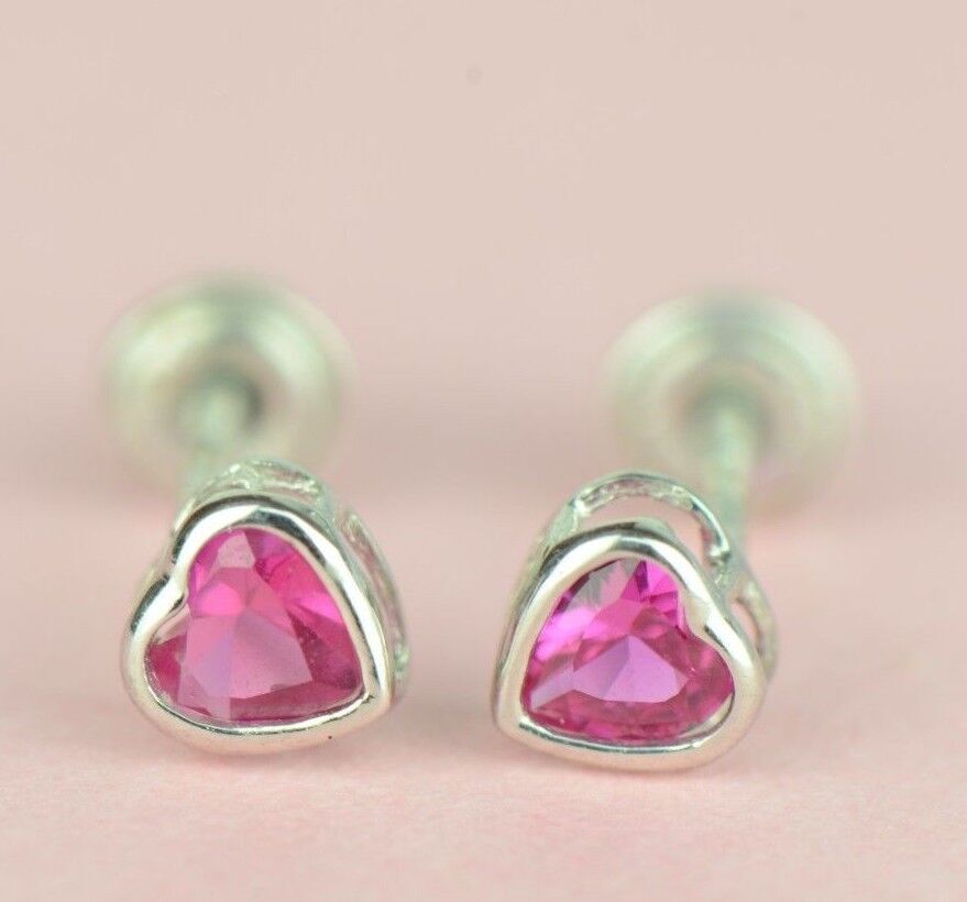 14K Solid White Gold Heart Stud Earrings Birthstone 3MM X 3MM