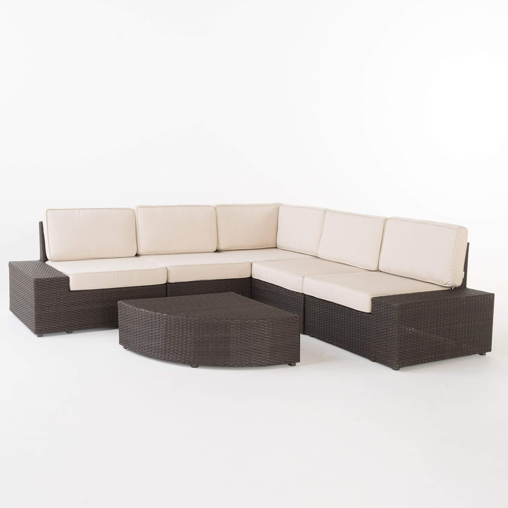 Santa Cruz 6-Pc Wicker Sectional Sofa Set with Water-Resistant Cushions