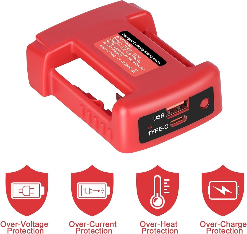 2-Pack USB Charger Adapter for Milwaukee M18 Battery Type-C & USB Adapter only