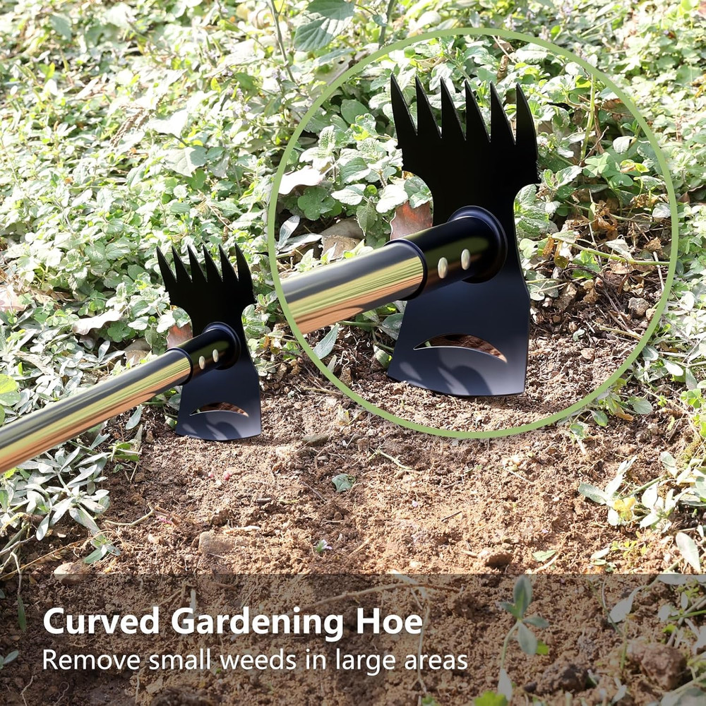 Long Handle Weed Puller Tool, 2-in-1 Weeder Rake & Garden Hoe for Easy Weeding