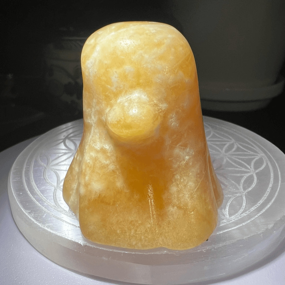 Yellow Calcite Crystal Ghost Carving